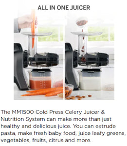 Omega Juicer - MM1500GY13 Cold Pressed Juicer Including Celery Cap